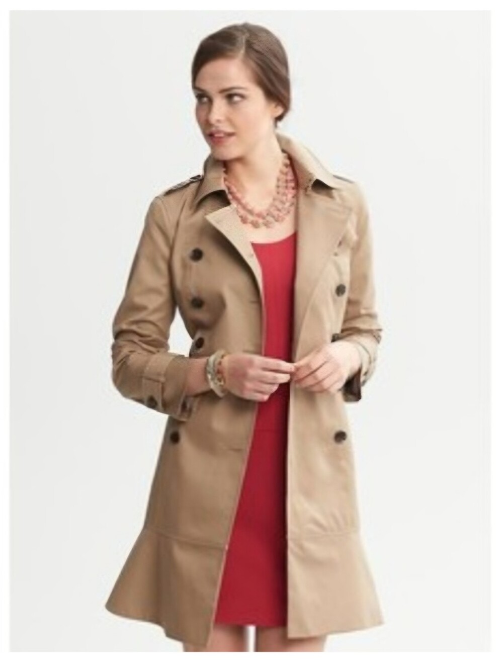 Banana Republic Trench Coat with Ruffle Bottom Detail - Camel